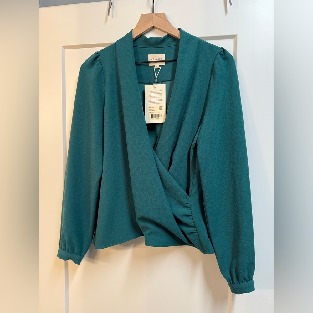 NWT Sezane Abelia bottle Green Blouse - Picture 2 of 3